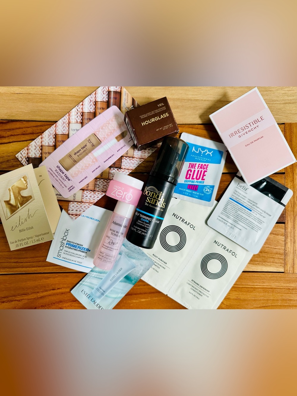 Beauty Sample Lot with Givenchy, Nutrafol, tarte, Hourglass & more - 12 pieces